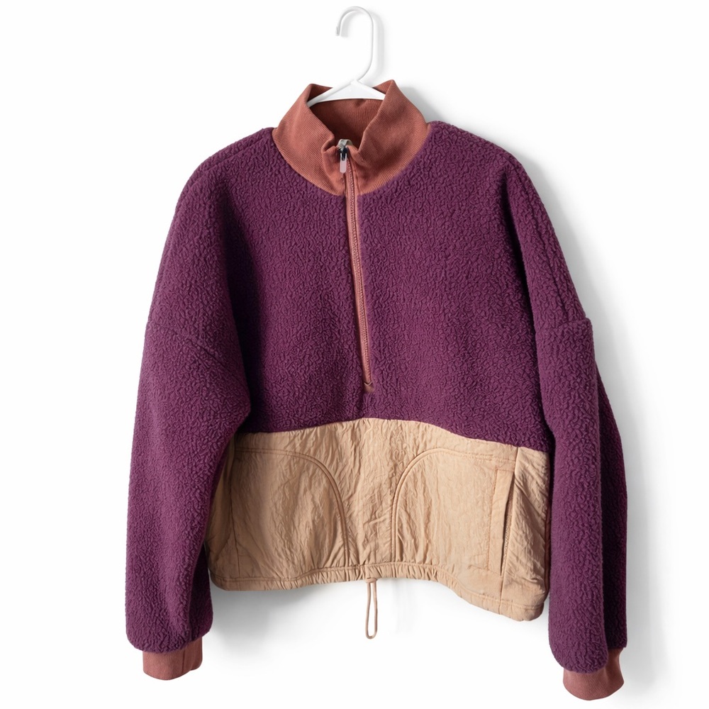 Fabletics Purple & Tan Half-Zip Pull Over Fleece Sweatshirt | Women’s Medium